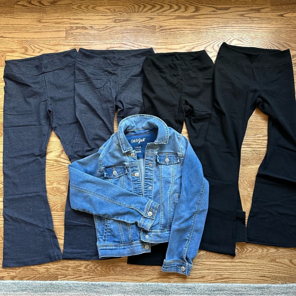 Cat & Jack Jean Jacket and Flared Leggings Denim & Black Bundle Girls 10-12